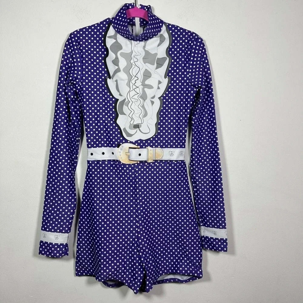 Alexandra collection Purple Polka Dot Western Trompe L'oeil Leotard Adult XS